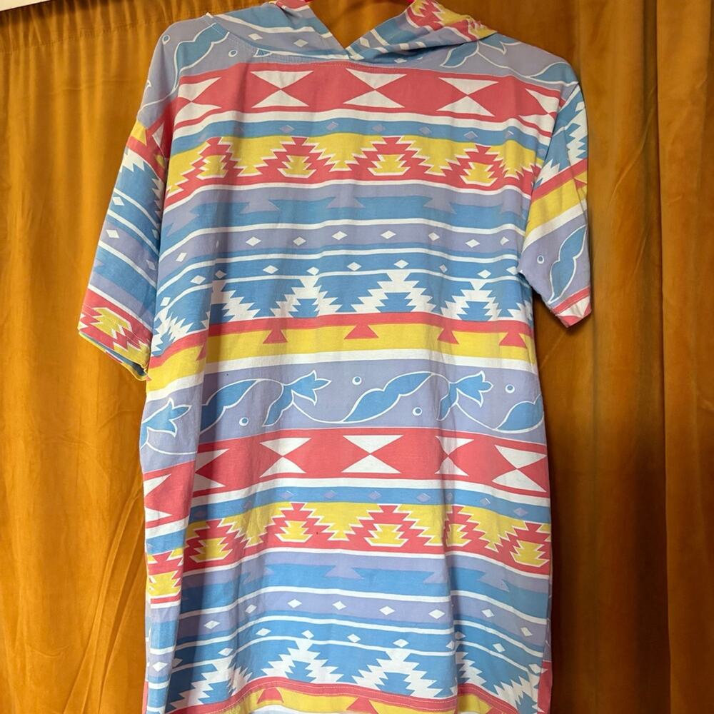 Tuccini Vintage 90s Y2K Aztec Tribal Print Hooded Dress Medium
